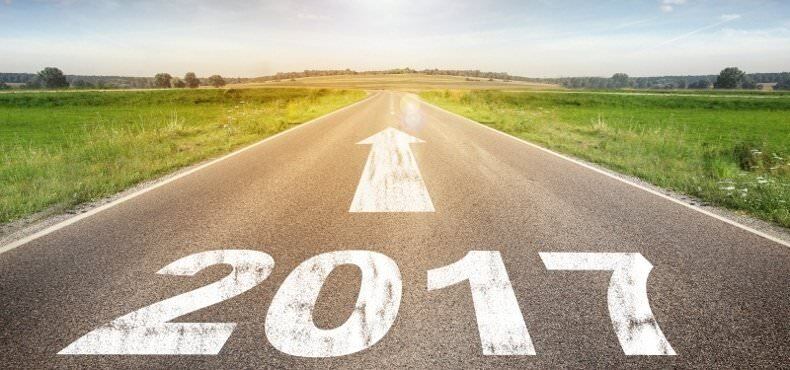 road stretching out toward the horizon, with 2017 painted on the asphalt
