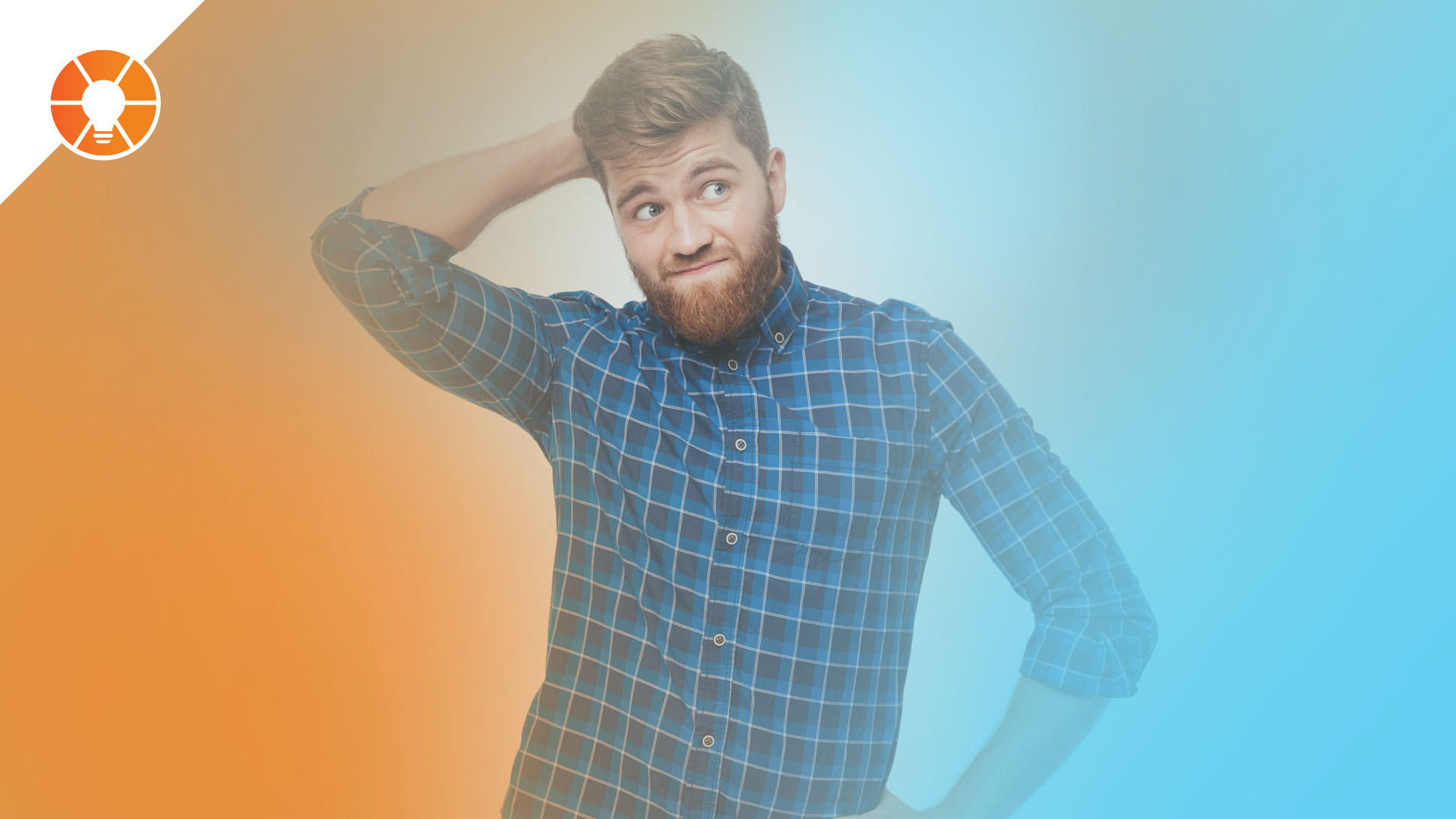 Man scratching his head with a thoughtful expression, representing uncertainty and difficult leadership decisions.