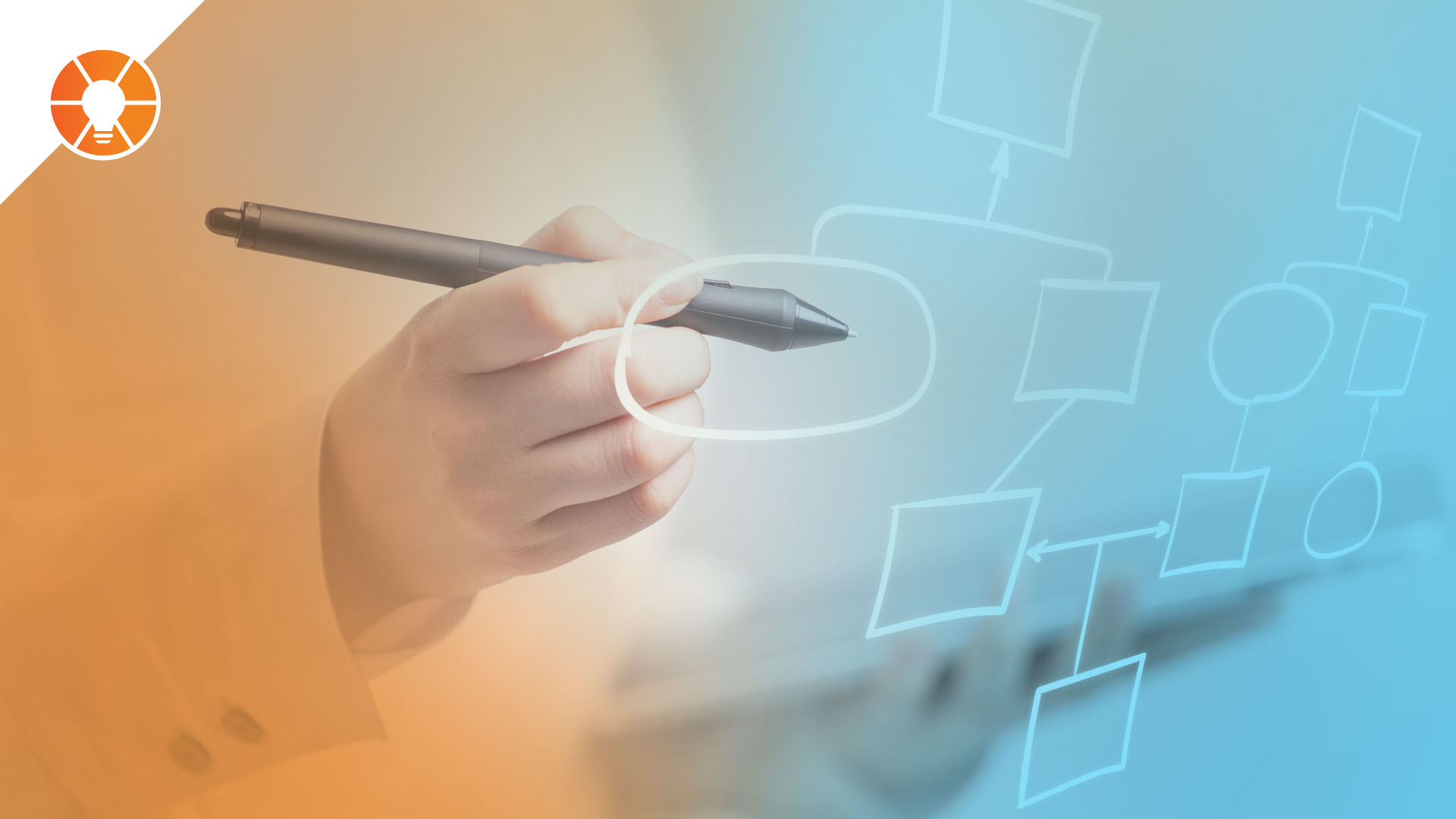 An entrepreneur holds a pen and draws diagrams for business process improvement