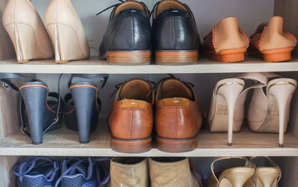 shoes organizes on closet shelves