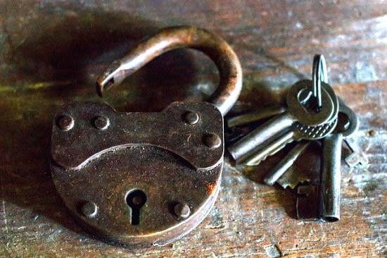 old style iron lock and keys