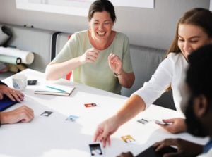 Women working at table