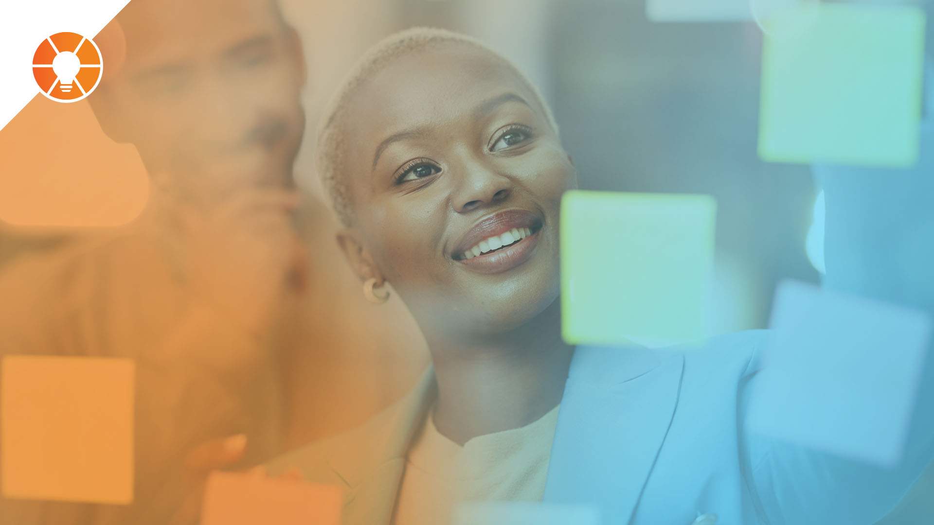 Two entrepreneurs happily consider business information