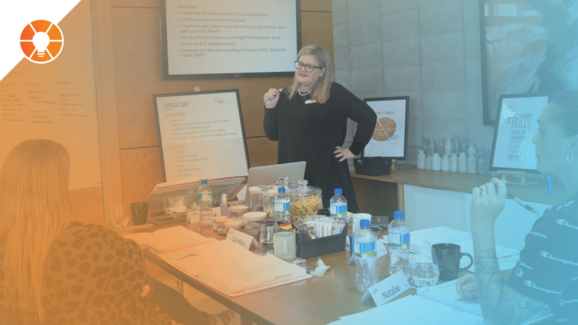 An EOS Implementer leads a business coaching session