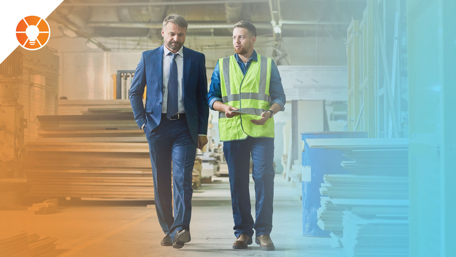 An EOS entrepreneur walks with a team member, discussing Delegate and Elevate