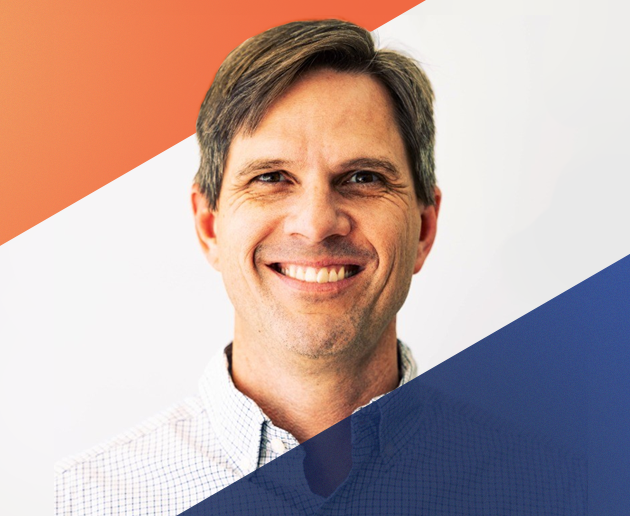 Brock Beiersdoerfer headshot with orange and blue EOS Worldwide branding